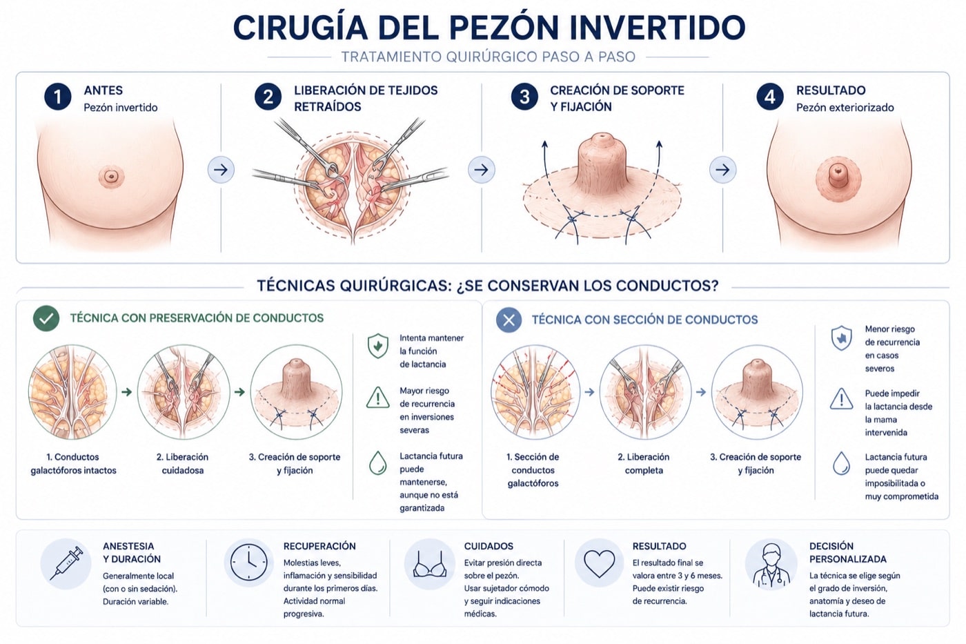 Cirugía del pezón invertido con y sin preservación de conductos